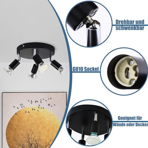 Plafonnier 4 Spots Noir Pivotants Gu10 Métal Moderne Salon Cuisine Couloir