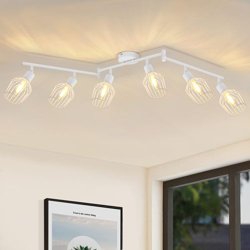 Plafonnier 6 Ampoules E14 Spot De Plafond Rétro Blanc Orientable 350° LED