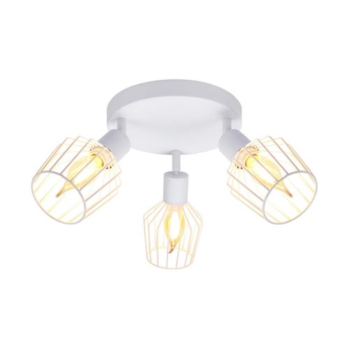 Plafonnier 3 Spots E14 Rond Métal Blanc Industriel Pivotant 350°