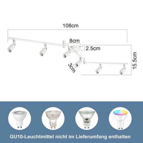 Plafonnier LED 6 Spots Gu10 - Spot De Plafond Lampe De Plafond Moderne Intérieur Blanc