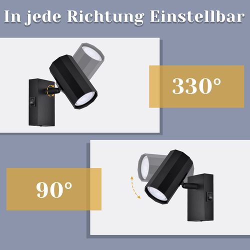 Applique Spot Mural Gu10 Noir Avec Interrupteur Orientable 350° Métal