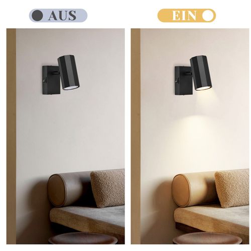 Applique Spot Mural Gu10 Noir Avec Interrupteur Orientable 350° Métal