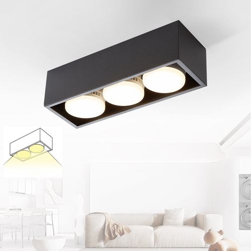 3 Spots De Plafond En Saillie LED Carré Noir Orientables Blanc Chaud 3x5w Gx53
