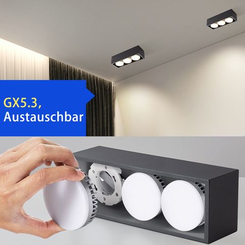 3 Spots De Plafond En Saillie LED Carré Noir Orientables Blanc Chaud 3x5w Gx53