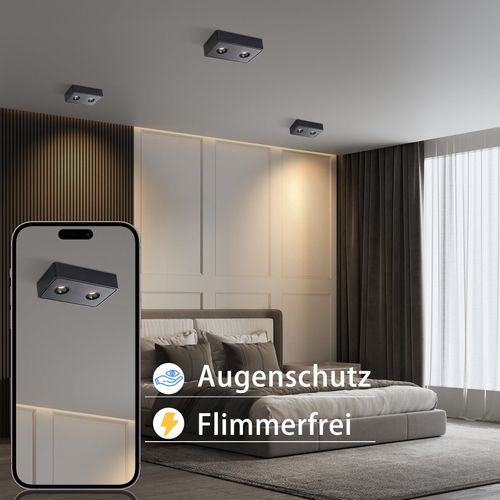 2 Spots De Plafond LED En Saillie Noir 11w Carrés Blanc Chaud Pour Salon Couloir Chambre