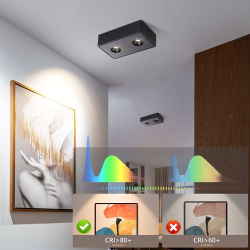 2 Spots De Plafond LED En Saillie Noir 11w Carrés Blanc Chaud Pour Salon Couloir Chambre