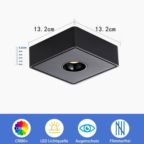Spot De Plafond LED Noir 7w En Saillie Angulaire Blanc Chaud Petit Plafonnier Pour Salon Couloir