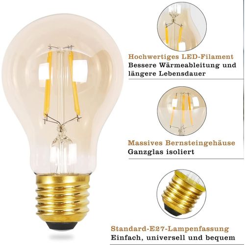 Lot De 6 Ampoules LED E27 Blanc Chaud A60 Vintage 4w 2700k Lampe à Économie D'énergie
