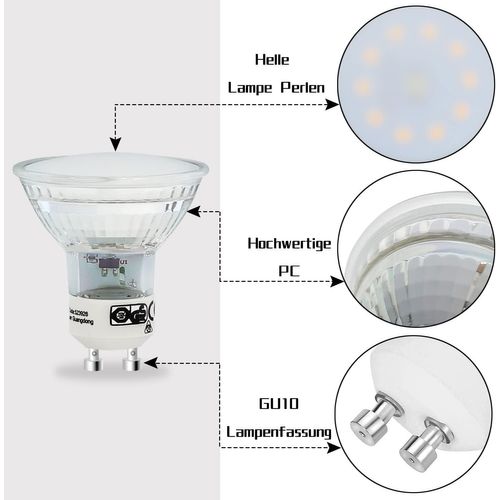 Lot De 10 Ampoules LED Gu10 Blanc Chaud 4w - Par16 Spot Encastrable Angle De Faisceau 120° 3000k
