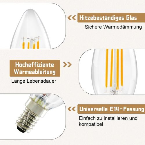 Ampoule LED E14, Blanc Chaud, 6 Pièces, 4w, Lampe Bougie, Filament Vintage, 2700k