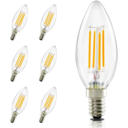 Ampoule LED E14, Blanc Chaud, 6 Pièces, 4w, Lampe Bougie, Filament Vintage, 2700k