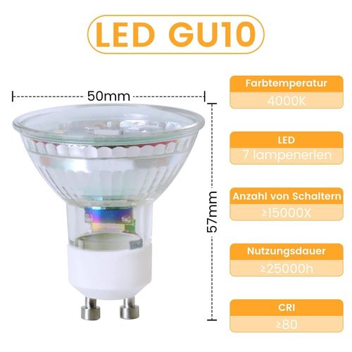 Lot 6 Ampoules LED Gu10 5w Blanc Neutre 4000k 110° Non Dimmable
