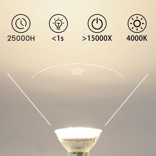 Lot 6 Ampoules LED Gu10 5w Blanc Neutre 4000k 110° Non Dimmable