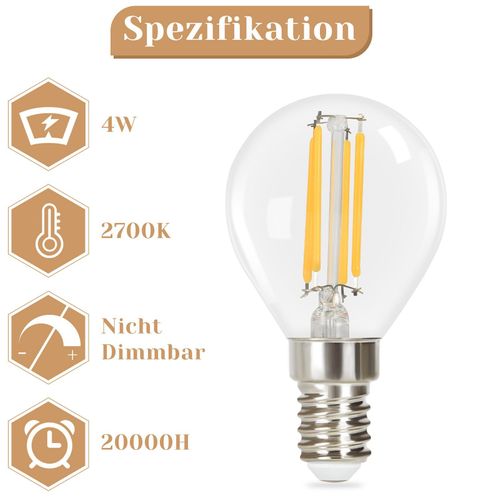 Lot 6 Ampoules LED E14 G45 4w Vintage Edison Blanc Chaud 2700k Filament