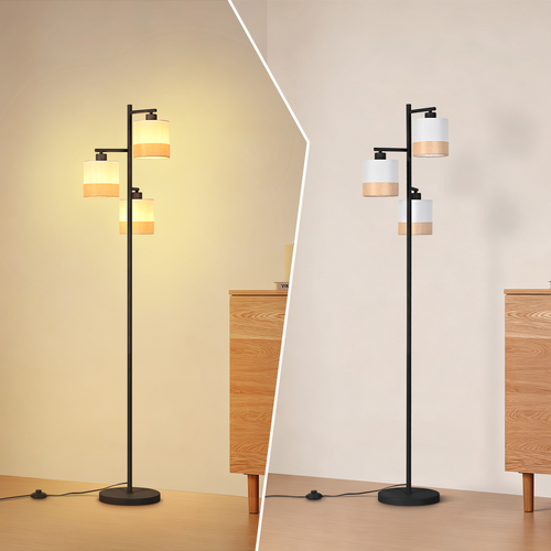 Lampadaire 3 Lampes Blanc Tissu E27(sans Ampoule)