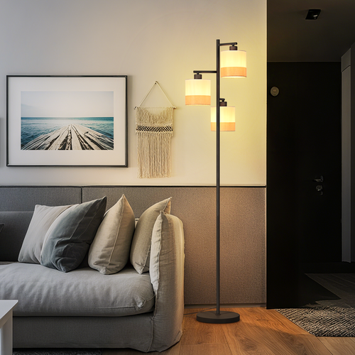 Lampadaire 3 Lampes Blanc Tissu E27(sans Ampoule)