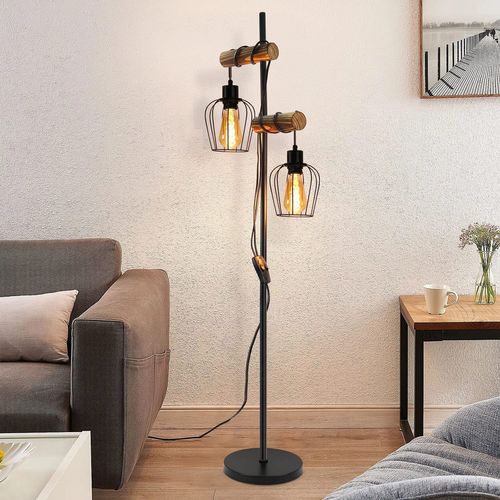 Lampadaire Vintage 2 Lumières, Industriel Lampadaire Métal Noir E27, H:151 cm, Lampadaire Salon