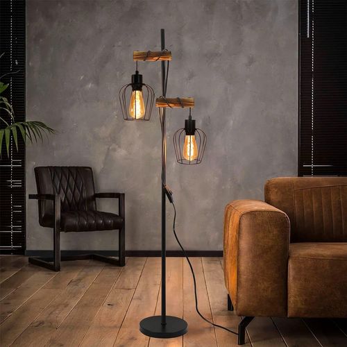 Lampadaire Vintage 2 Lumières, Industriel Lampadaire Métal Noir E27, H:151 cm, Lampadaire Salon