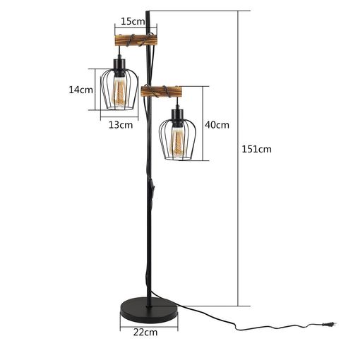 Lampadaire Vintage 2 Lumières, Industriel Lampadaire Métal Noir E27, H:151 cm, Lampadaire Salon