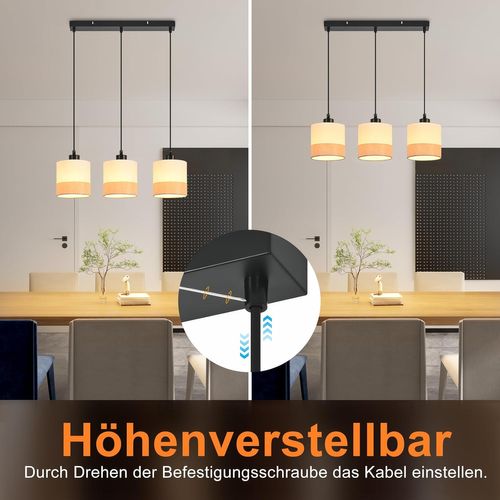 Suspension Lampe Suspendue En Tissu à 3 Lumières, Réglable En Hauteur, E27, Blanc (sans Ampoules)