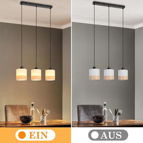 Suspension Lampe Suspendue En Tissu à 3 Lumières, Réglable En Hauteur, E27, Blanc (sans Ampoules)