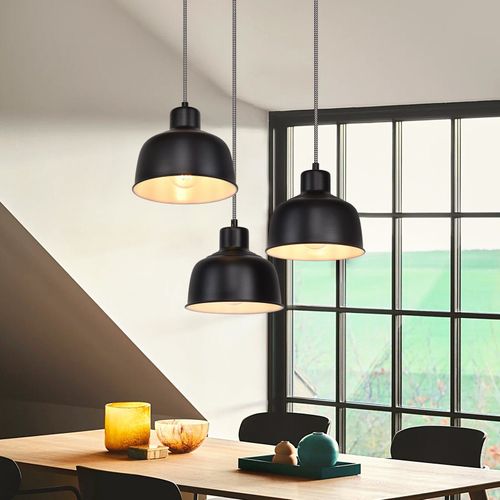 Suspension Métal Diam.17,8 Cm E27 Noir Vintage Industriel Rétro Cuisine Lampe 3 Ampoules