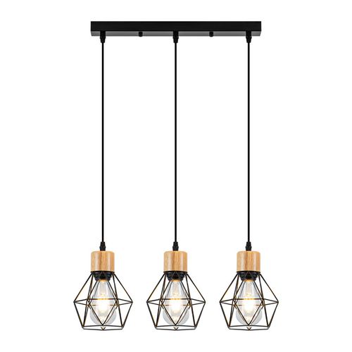 Suspension Pour Table à Manger, Style Vintage - Rétro à 3 Lumières E27, Métal Noir (sans Ampoules)