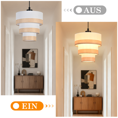 Suspension Lampe Suspendue En Tissu à 1 Lumière, Rétro, E27, Hauteur Réglable (Sans ampoule)