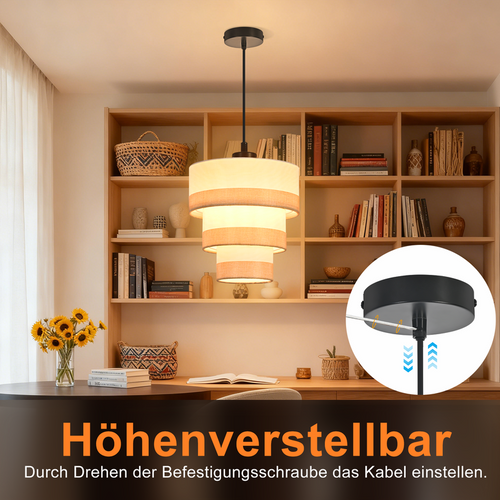 Suspension Lampe Suspendue En Tissu à 1 Lumière, Rétro, E27, Hauteur Réglable (Sans ampoule)