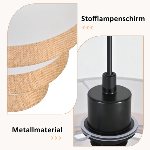 Suspension Lampe Suspendue En Tissu à 1 Lumière, Rétro, E27, Hauteur Réglable (Sans ampoule)