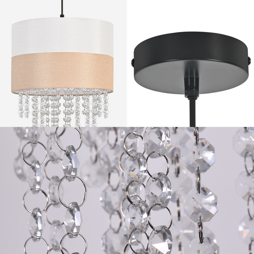 Suspension Vintage - Lustre 1 Lampe Cristal Tissu E27, Luminaire Rétro Réglable (sans Ampoule)