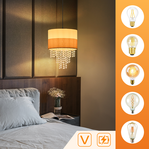 Suspension Vintage - Lustre 1 Lampe Cristal Tissu E27, Luminaire Rétro Réglable (sans Ampoule)