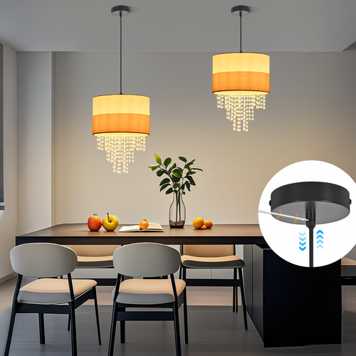 Suspension Vintage - Lustre 1 Lampe Cristal Tissu E27, Luminaire Rétro Réglable (sans Ampoule)