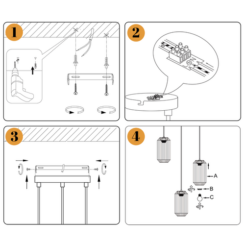 Suspension Boho Rotin Table à Manger - Lampe 3 Lumières E27, Hauteur Réglable, (sans Ampoule)