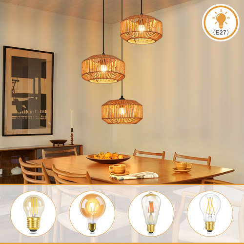 Suspension Vintage Pour Table à Manger, 1 Lumière, Design Rétro Avec Douille E27 (Sans ampoule)