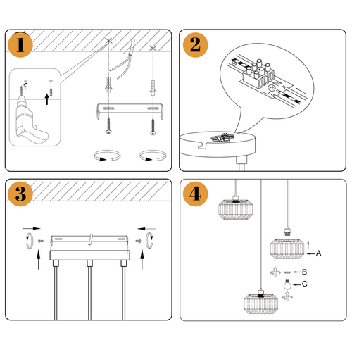Suspension Vintage Pour Table à Manger, 1 Lumière, Design Rétro Avec Douille E27 (Sans ampoule)