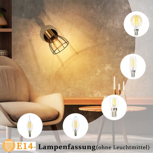 Applique Murale D'intérieur, Style Vintage - Noire, Spot Mural à Une Ampoule, E14, (sans Ampoule)