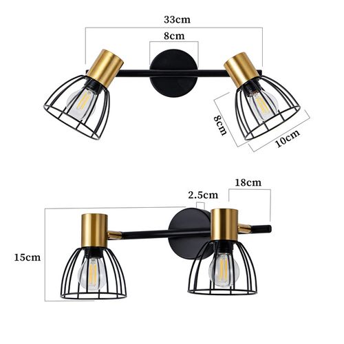 Applique Murale D'intérieur, Douille E14, Noire, Métal à 2 Lumières (sans Ampoules)
