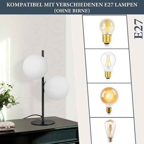 Lampe De Table Lampe De Chevet Noire Salon E27 Design Moderne Verre Métal 2 Ampoules