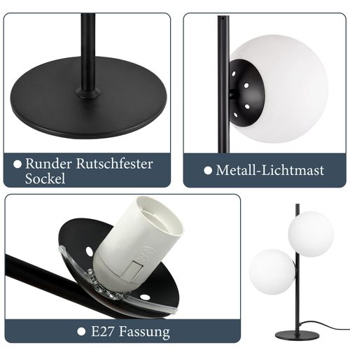 Lampe De Table Lampe De Chevet Noire Salon E27 Design Moderne Verre Métal 2 Ampoules