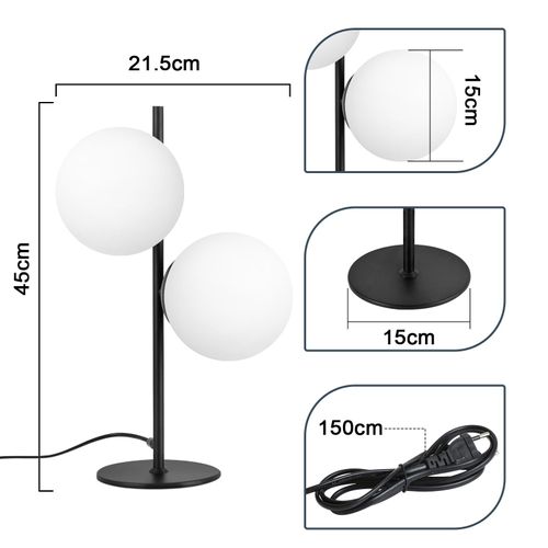 Lampe De Table Lampe De Chevet Noire Salon E27 Design Moderne Verre Métal 2 Ampoules