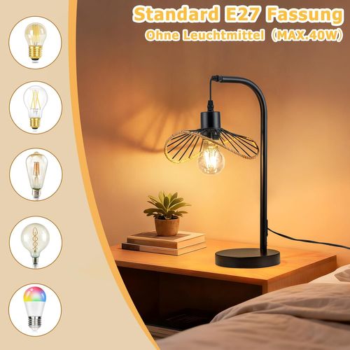 Lampe De Bureau Vintage, Lampe De Chevet, Lampe à Poser, E27 Avec Câble, Noire (sans Ampoule)