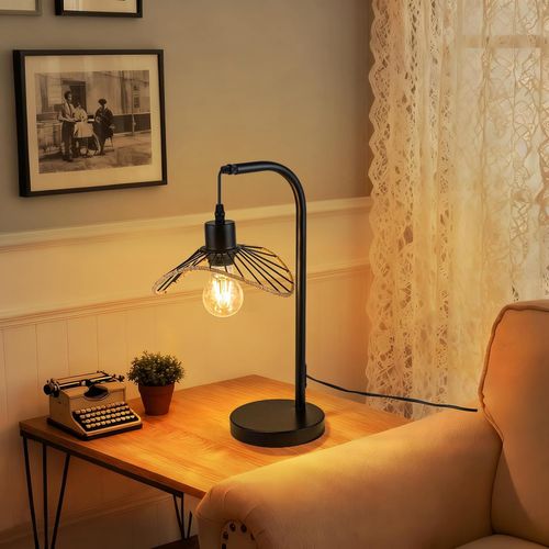 Lampe De Bureau Vintage, Lampe De Chevet, Lampe à Poser, E27 Avec Câble, Noire (sans Ampoule)