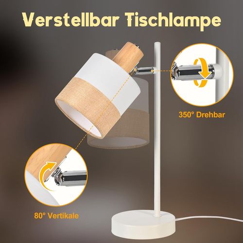 Lampe De Table Vintage Bois - Lampe Chevet Tissu E14 Câble, sans Ampoule