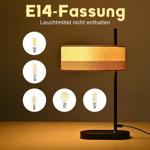 Lampe De Table Vintage Salon - Lampe De Chevet Noire En Tissu E14 Avec Câble(sans Ampoule)