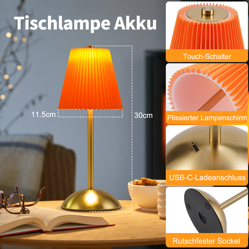 Lampe De Table Sans Fil Lot De 2 - Lampe Chevet Tactile Dimmable, 3 Couleurs,Rechargeable USB