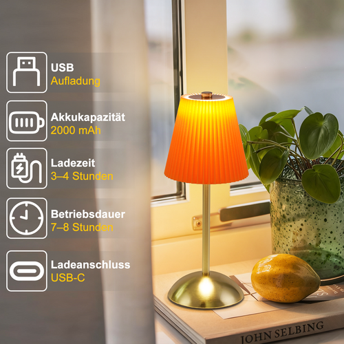 Lampe De Table Sans Fil Lot De 2 - Lampe Chevet Tactile Dimmable, 3 Couleurs,Rechargeable USB
