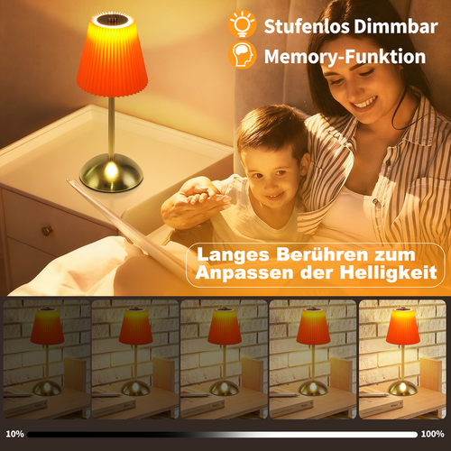 Lampe De Table Sans Fil Lot De 2 - Lampe Chevet Tactile Dimmable, 3 Couleurs,Rechargeable USB