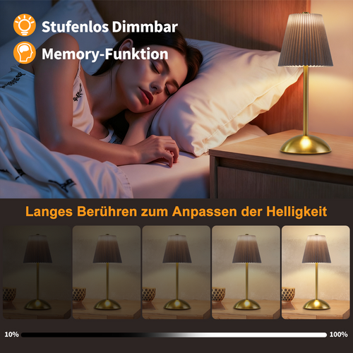 Lampe De Table Sans Fil Lot De 2 - Lampe Chevet LED Tactile Dimmable, USB Rechargeable