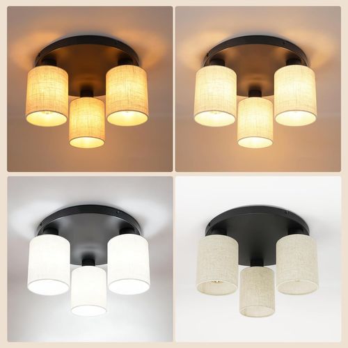 Plafonnier Vintage 3 Lumières, Plafond E27 Avec Abat-jour En Tissu Noir(sans Ampoules)